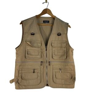 Fishing Vest LISUHEPEAL Khaki Utility Vest Size S Multiple Pockets Zip Front